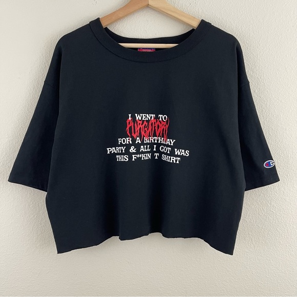 Vinnie Hacker Black White Purgatory BDay Merch Cropped Short Sleeve Graphic Tee - Picture 2 of 9